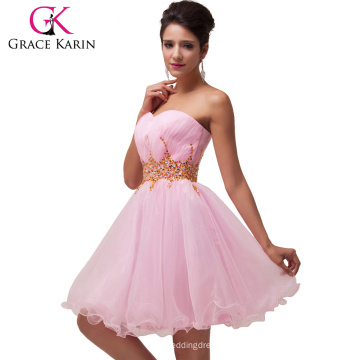 Grace Karin Sweetheart Neckline Strapless Hot Pink Short Voile Prom Dresses CL4972-2